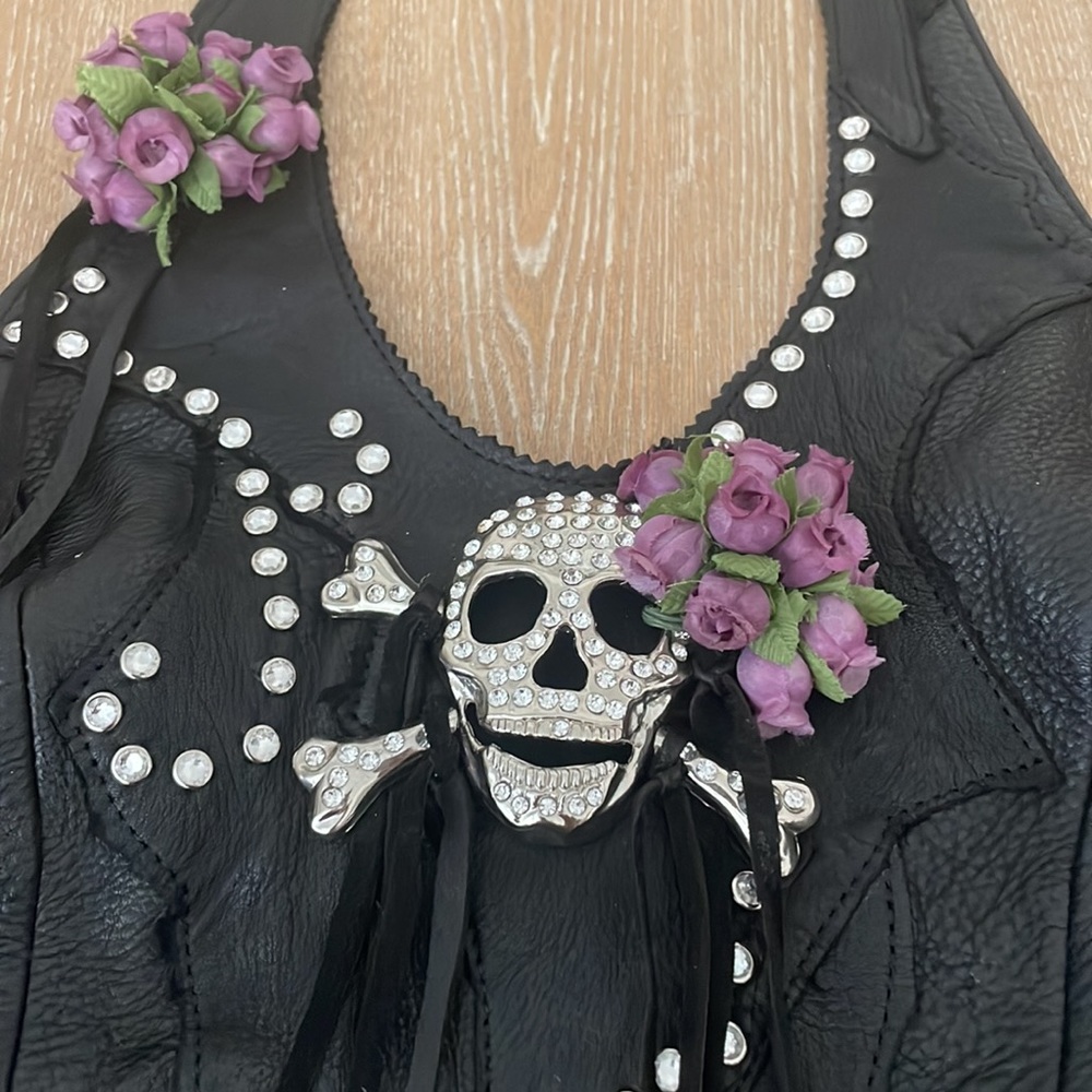 Leather Halter Top Swarovski Crystals Handmade out of Dyed black Deerskin